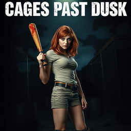 A dramatic movie poster featuring a beautiful teenage redhead with medium-length hair, holding a bloody baseball bat in her hand