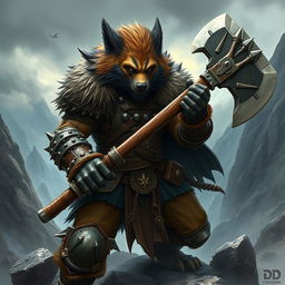 A fierce depiction of a wolverine Dungeons & Dragons character, envisioned as a formidable barbarian