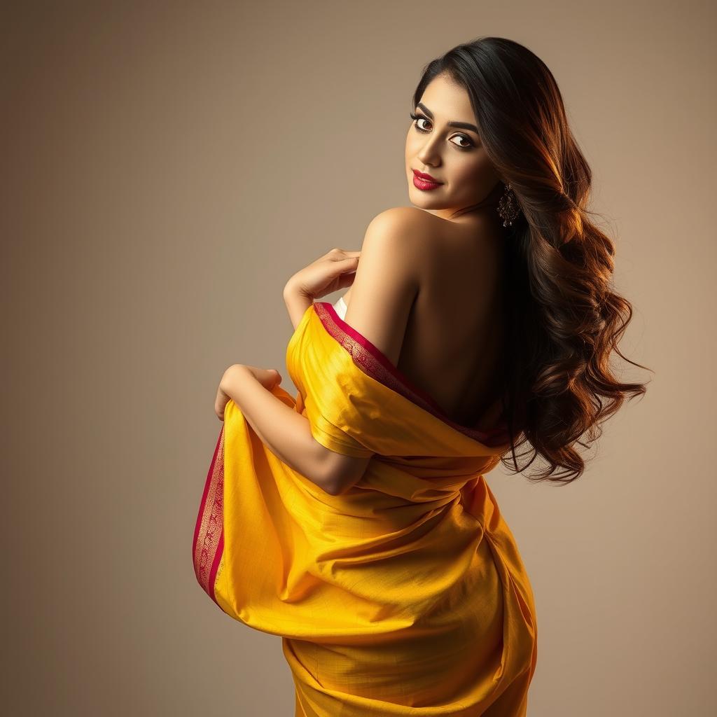 A captivating, artistic portrayal of a beautiful woman in a vibrant saree