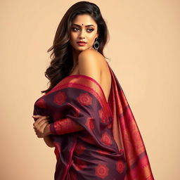 A captivating, artistic portrayal of a beautiful woman in a vibrant saree