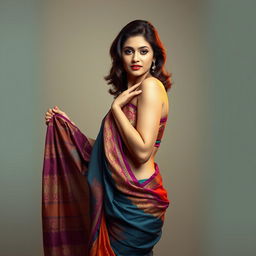 A captivating, artistic portrayal of a beautiful woman in a vibrant saree