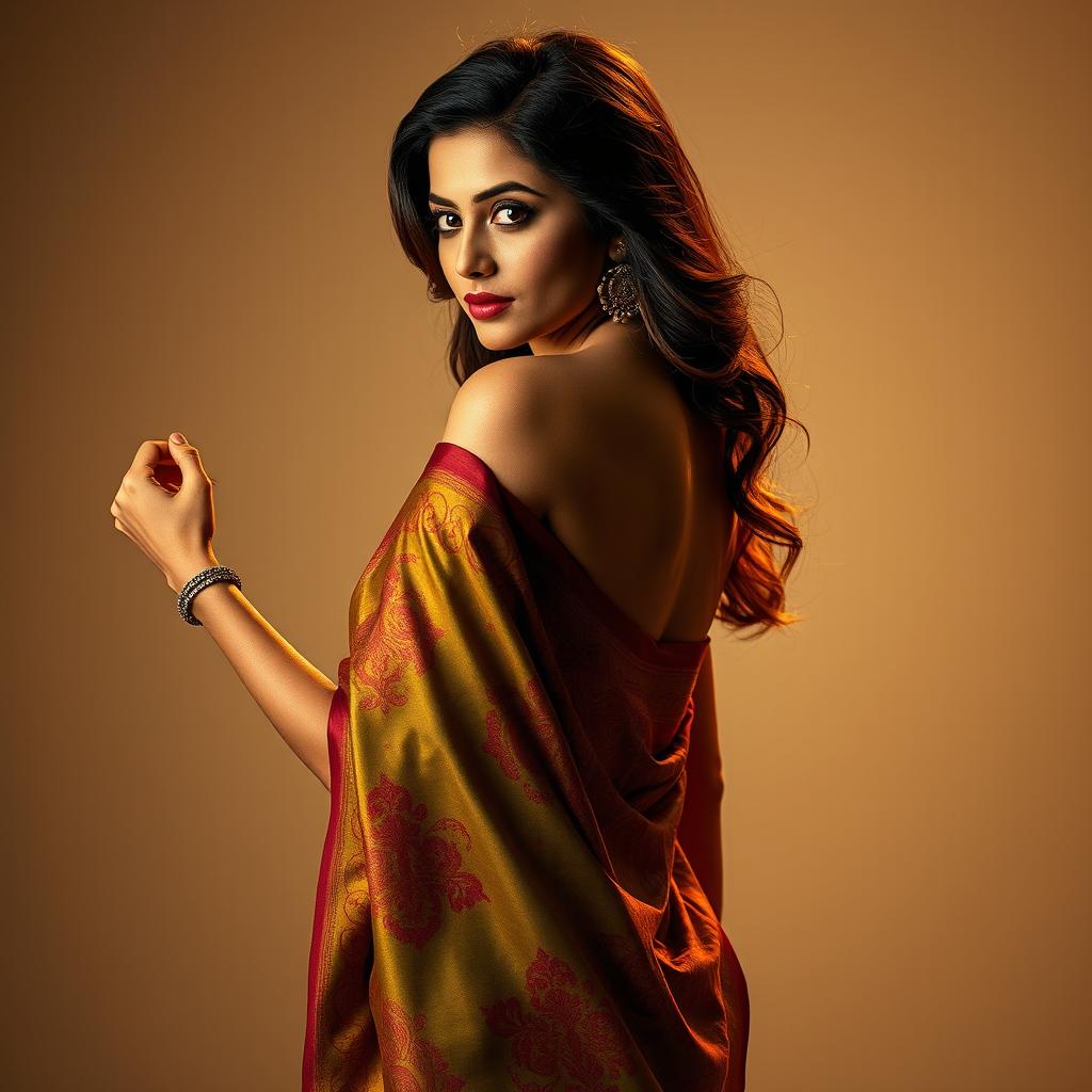 A captivating, artistic portrayal of a beautiful woman in a vibrant saree