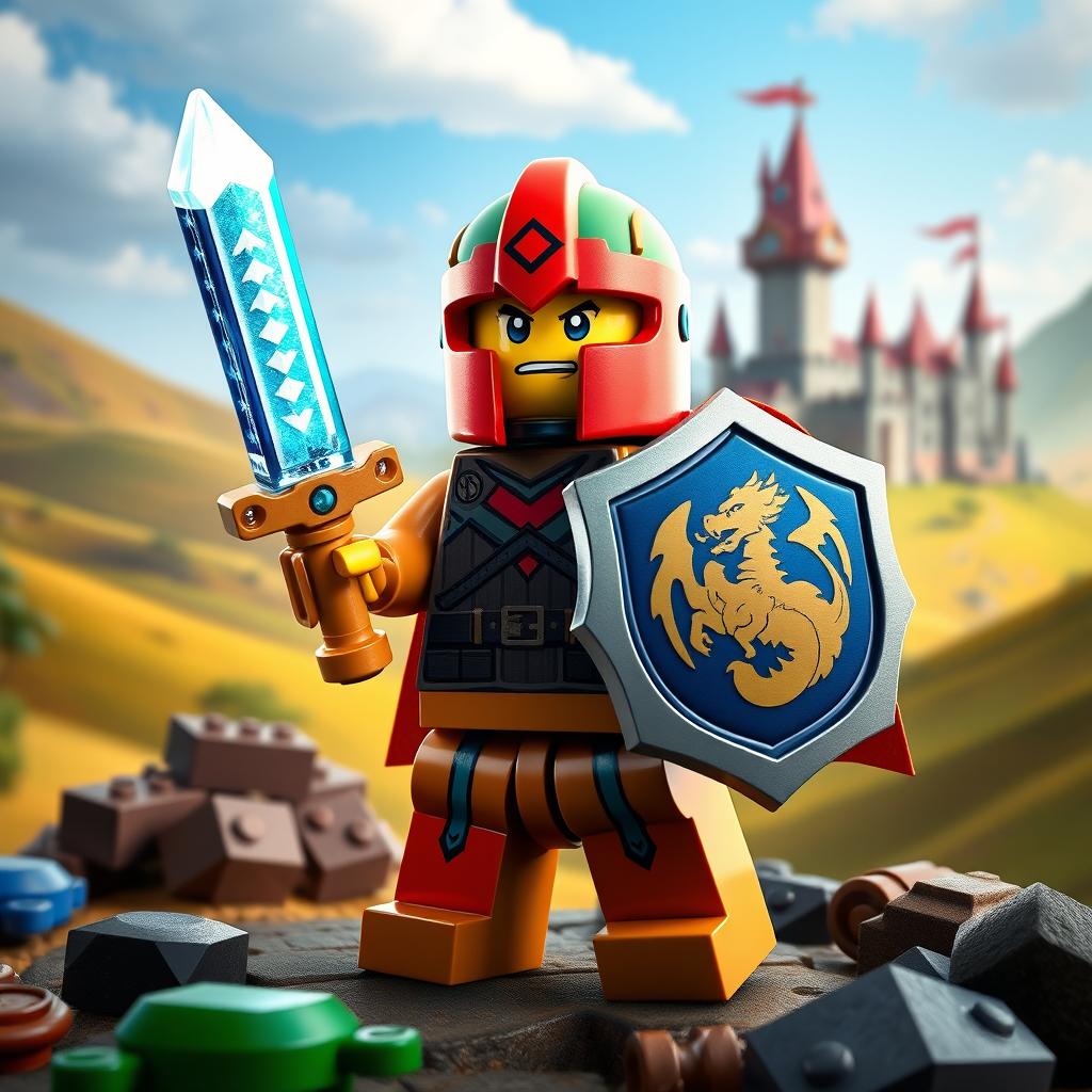 A creative depiction of a LEGO Dungeons & Dragons character, designed as a brave warrior