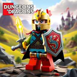 A creative depiction of a LEGO Dungeons & Dragons character, designed as a brave warrior