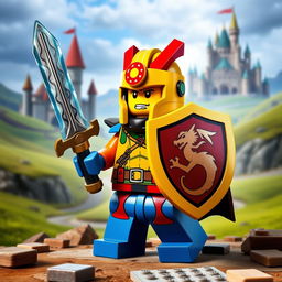 A creative depiction of a LEGO Dungeons & Dragons character, designed as a brave warrior