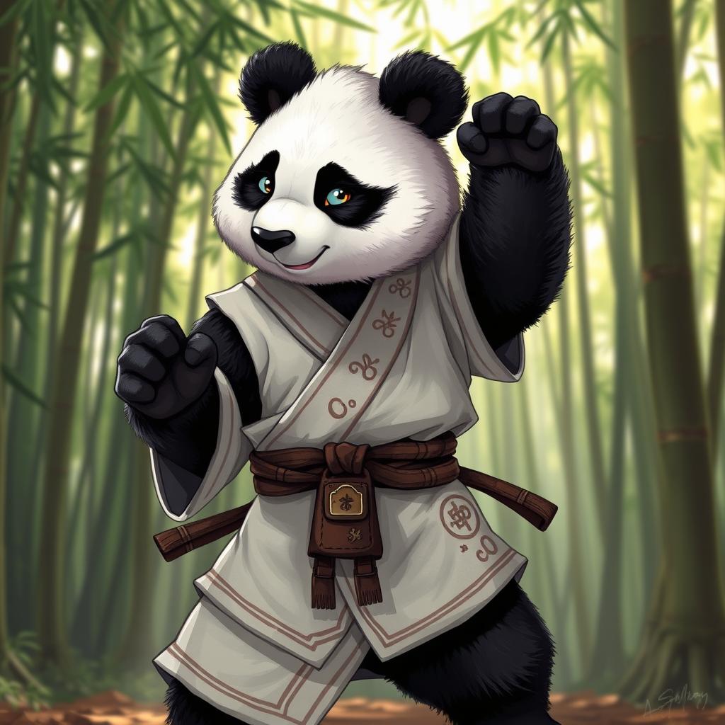 A delightful depiction of a panda Dungeons & Dragons character, envisioned as a courageous monk