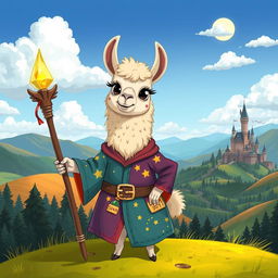 A whimsical illustration of a llama dressed as a Dungeons and Dragons character