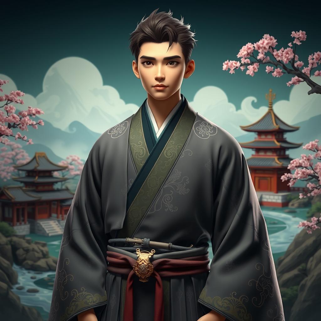 A striking 3D rendering of a young man inspired by characters from Eastern novels