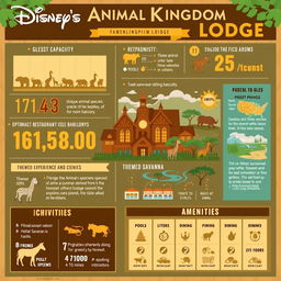 An engaging and informative infographic showcasing detailed metrics and statistics about Disney's Animal Kingdom Lodge hotel