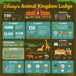 An engaging and informative infographic showcasing detailed metrics and statistics about Disney's Animal Kingdom Lodge hotel