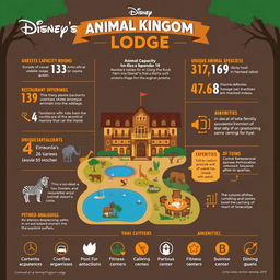 An engaging and informative infographic showcasing detailed metrics and statistics about Disney's Animal Kingdom Lodge hotel