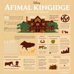 A stylish infographic with a magazine vibe showcasing detailed metrics and statistics about Disney's Animal Kingdom Lodge hotel