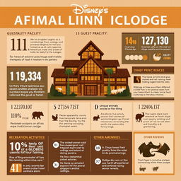 A stylish infographic with a magazine vibe showcasing detailed metrics and statistics about Disney's Animal Kingdom Lodge hotel