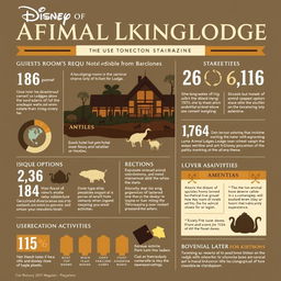 A stylish infographic with a magazine vibe showcasing detailed metrics and statistics about Disney's Animal Kingdom Lodge hotel