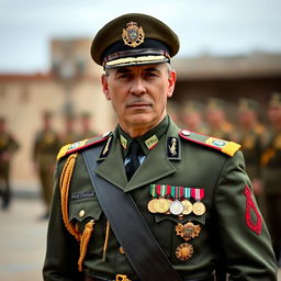 A portrait of a Portuguese Colonel in full military uniform, showcasing detailed insignia and epaulets, standing proudly