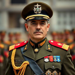 A portrait of a Portuguese Colonel in full military uniform, showcasing detailed insignia and epaulets, standing proudly