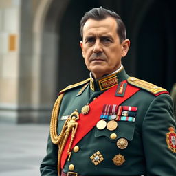 A portrait of a Portuguese Colonel in full military uniform, showcasing detailed insignia and epaulets, standing proudly