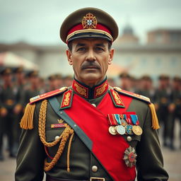 A portrait of a Portuguese Colonel in full military uniform, showcasing detailed insignia and epaulets, standing proudly