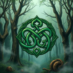 A detailed illustration of a Celtic symbol known as a 'Celtic Triskelion', intricately designed with knots and spirals, symbolizing unity and eternity