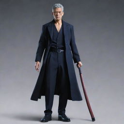 A full portrait image of Toji Fushiguro, the character from Jujutsu Kaisen, holding his signature weapon, standing imposingly.