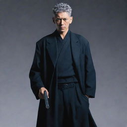 A full portrait image of Toji Fushiguro, the character from Jujutsu Kaisen, holding his signature weapon, standing imposingly.