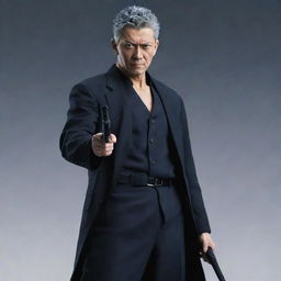 A full portrait image of Toji Fushiguro, the character from Jujutsu Kaisen, holding his signature weapon, standing imposingly.