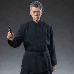 A full portrait image of Toji Fushiguro, the character from Jujutsu Kaisen, holding his signature weapon, standing imposingly.