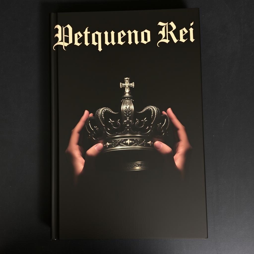 A dark-themed book cover featuring two shadowy hands elegantly holding a crown