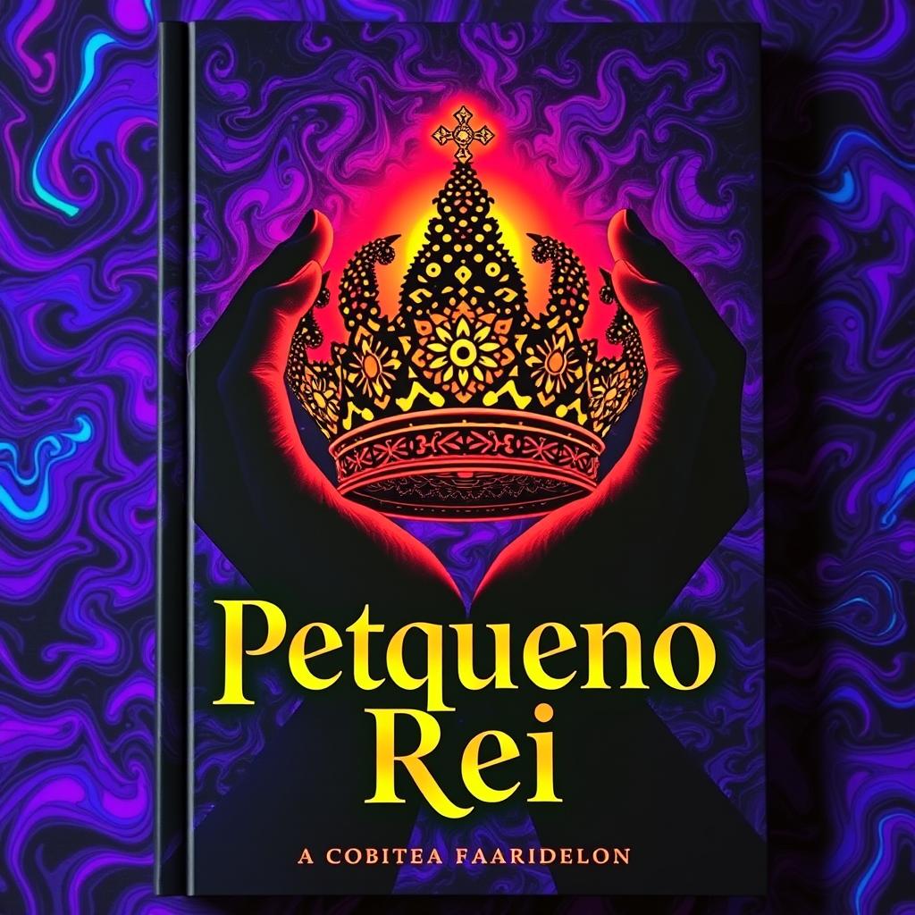 A dark psychedelic book cover featuring two shadowy hands holding an intricate crown