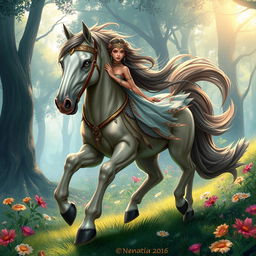 A captivating fantasy artwork depicting a shifter horse girl, showcasing a unique half-human, half-horse creature