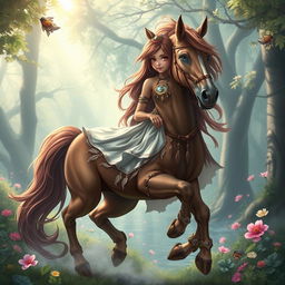 A captivating fantasy artwork depicting a shifter horse girl, showcasing a unique half-human, half-horse creature