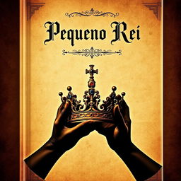 A medieval-style book cover featuring two shadowy hands holding an ornate crown