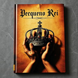 A medieval-style book cover featuring two shadowy hands holding an ornate crown