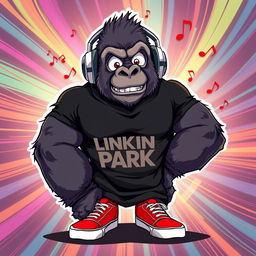 An anime-style illustration of a strong, muscular gorilla with a rock star attitude