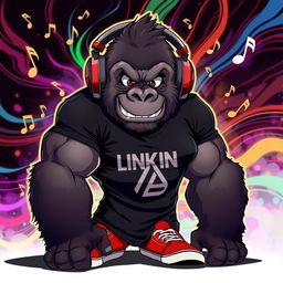 An anime-style illustration of a strong, muscular gorilla with a rock star attitude