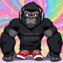 An anime-style illustration of a strong, muscular gorilla with a rock star attitude