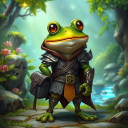 A whimsical and enchanting scene featuring a frog-themed Dungeons & Dragons character with a sexy demeanor