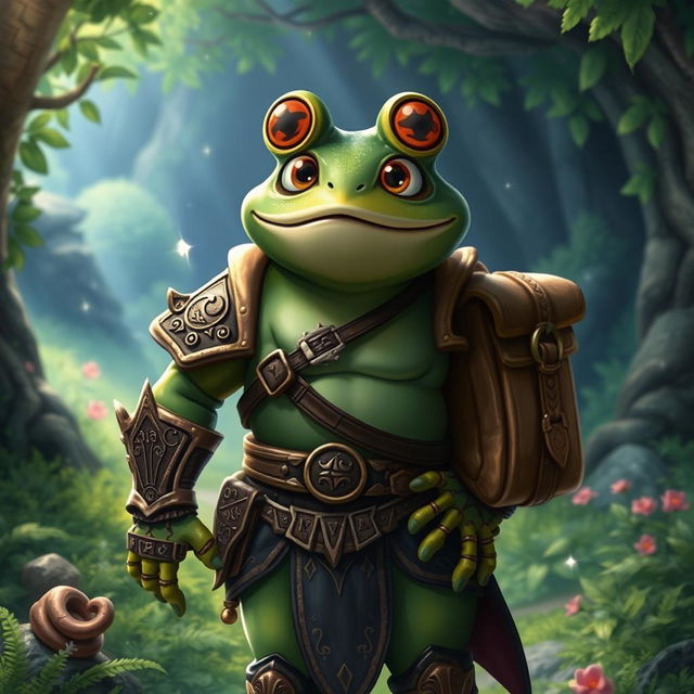 A whimsical and enchanting scene featuring a frog-themed Dungeons & Dragons character with a sexy demeanor