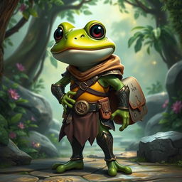 A whimsical and enchanting scene featuring a frog-themed Dungeons & Dragons character with a sexy demeanor