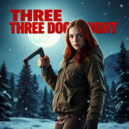 An intense movie poster featuring a beautiful young redhead with longer hair, gripping a bloody crowbar in her hand