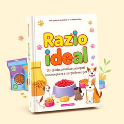 A vibrant and engaging book cover design focused on pet food, featuring various colorful pet food packages and bowls placed artfully