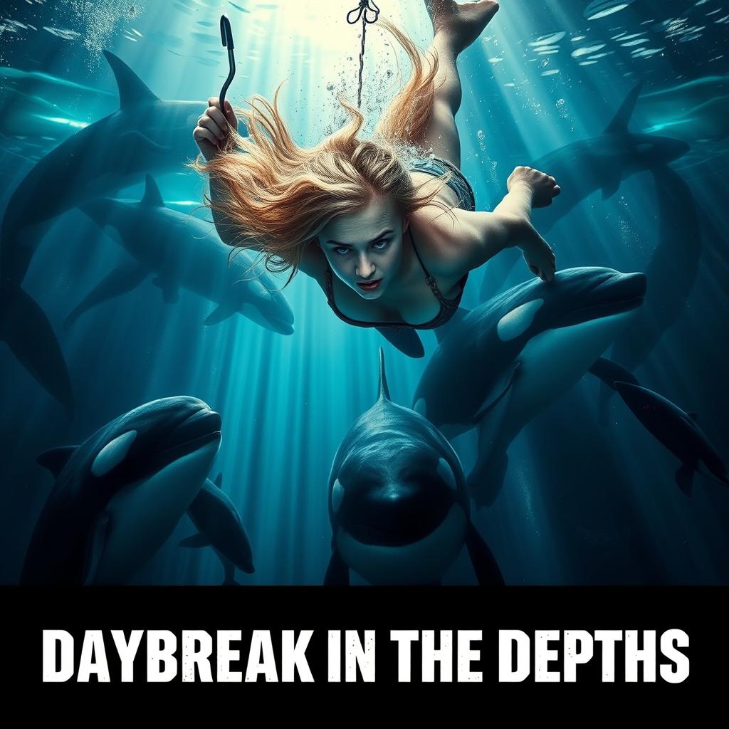 A captivating movie poster featuring a young woman with dirty blonde hair diving gracefully into a crystal-clear tank of water