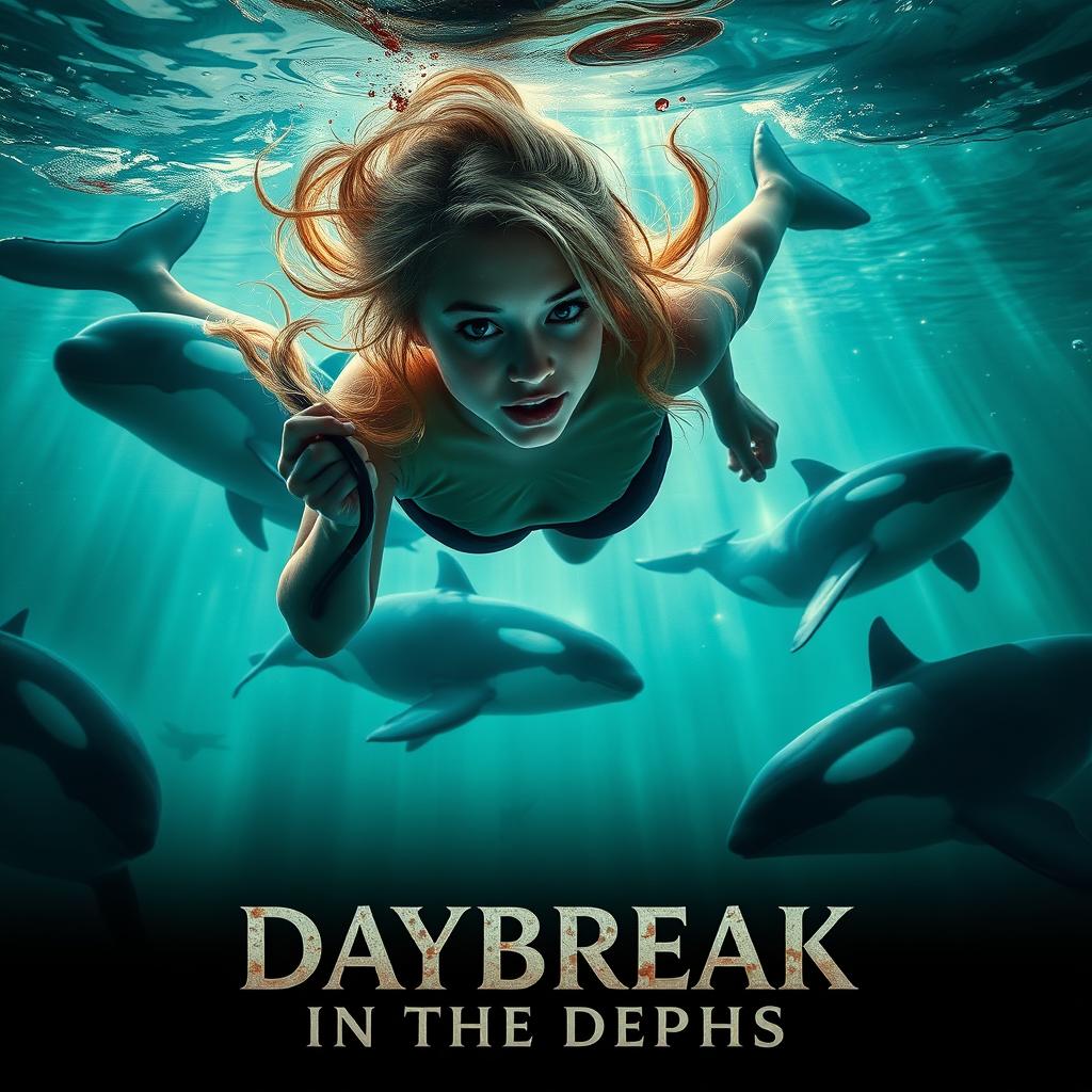 A captivating movie poster featuring a young woman with dirty blonde hair diving gracefully into a crystal-clear tank of water