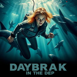 A striking movie poster featuring a young woman with dirty blonde hair diving into a marine park tank of water