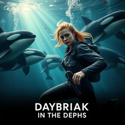 A striking movie poster featuring a young woman with dirty blonde hair diving into a marine park tank of water