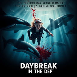 A gripping movie poster showcasing a scene with blood swirling in the water of a marine park tank