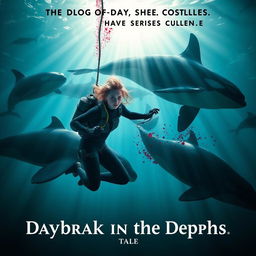 A gripping movie poster showcasing a scene with blood swirling in the water of a marine park tank