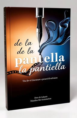 A captivating book cover featuring a fountain pen drawing a fluid trail of ink that creatively transitions into film strips, elegantly symbolizing the journey from literature to film and television