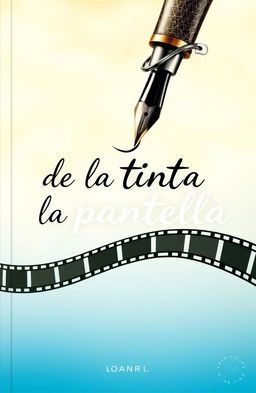 A captivating book cover featuring a fountain pen drawing a fluid trail of ink that creatively transitions into film strips, elegantly symbolizing the journey from literature to film and television