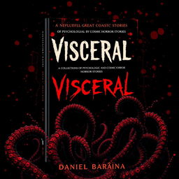 A striking book cover design for a collection of psychological and cosmic horror stories titled 'Visceral' by Daniel Baraúna